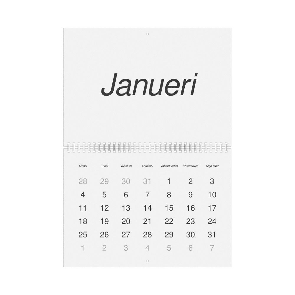 Leskoff 2027 Wall Calendar, Fijian-Labeled, Monday-Start Layout, Wire-Bound, 11.7 x 8.3 in (29.7 x 21.0 cm), image 1 of 1