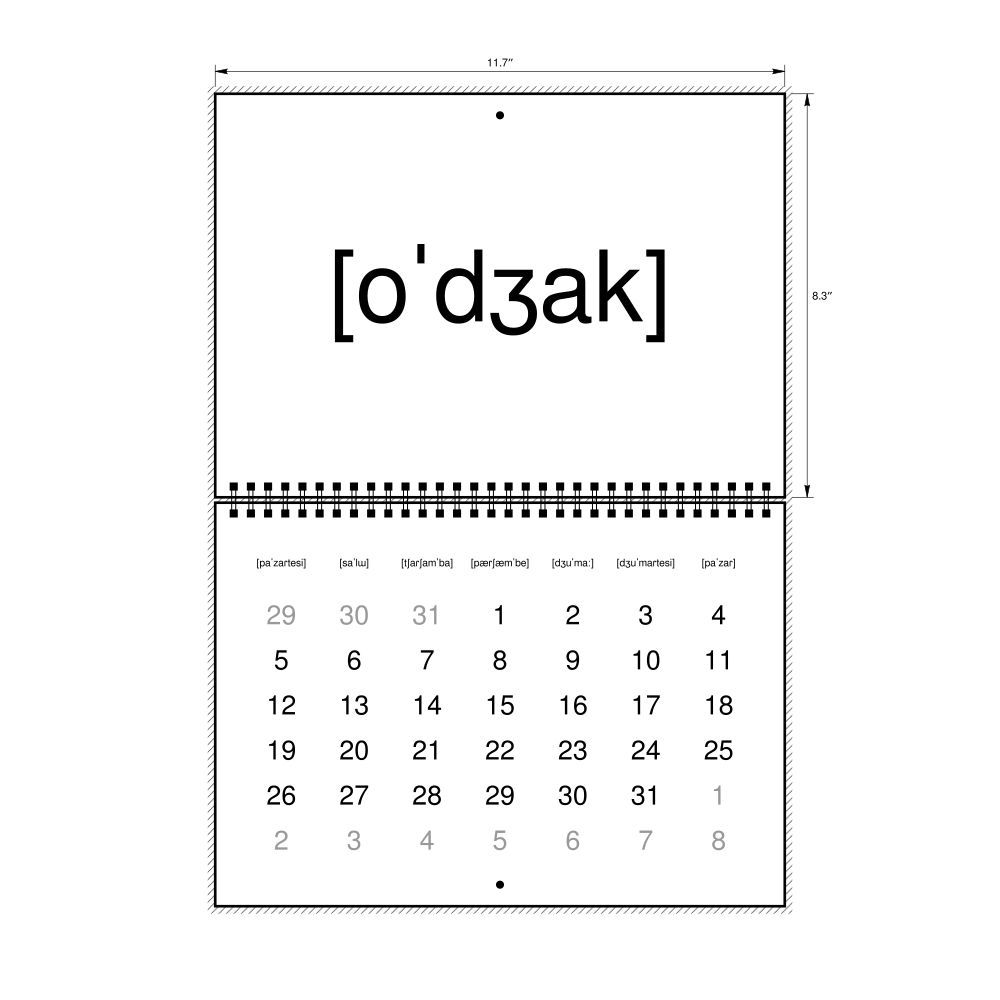 Leskoff 2026 Phonetic Wall Calendar, IPA-Labeled (Turkish), Monday-Start Layout, Wire-Bound, 11.7 x 8.3 in (29.7 x 21.0 cm), image 1 of 1