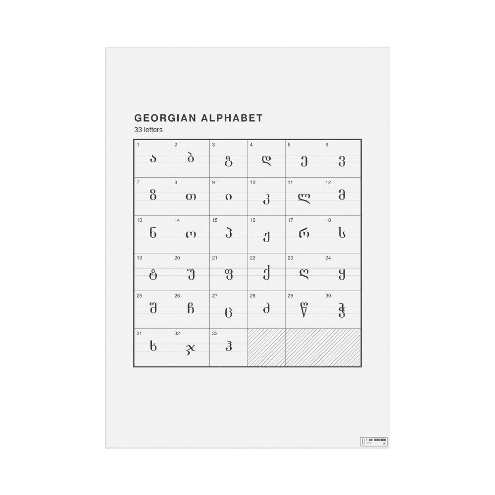 Leskoff Georgian Alphabet Chart, 23.4 x 33.1 in (59.4 x 84.1 cm, Poster / Wall Chart), image 1 of 2