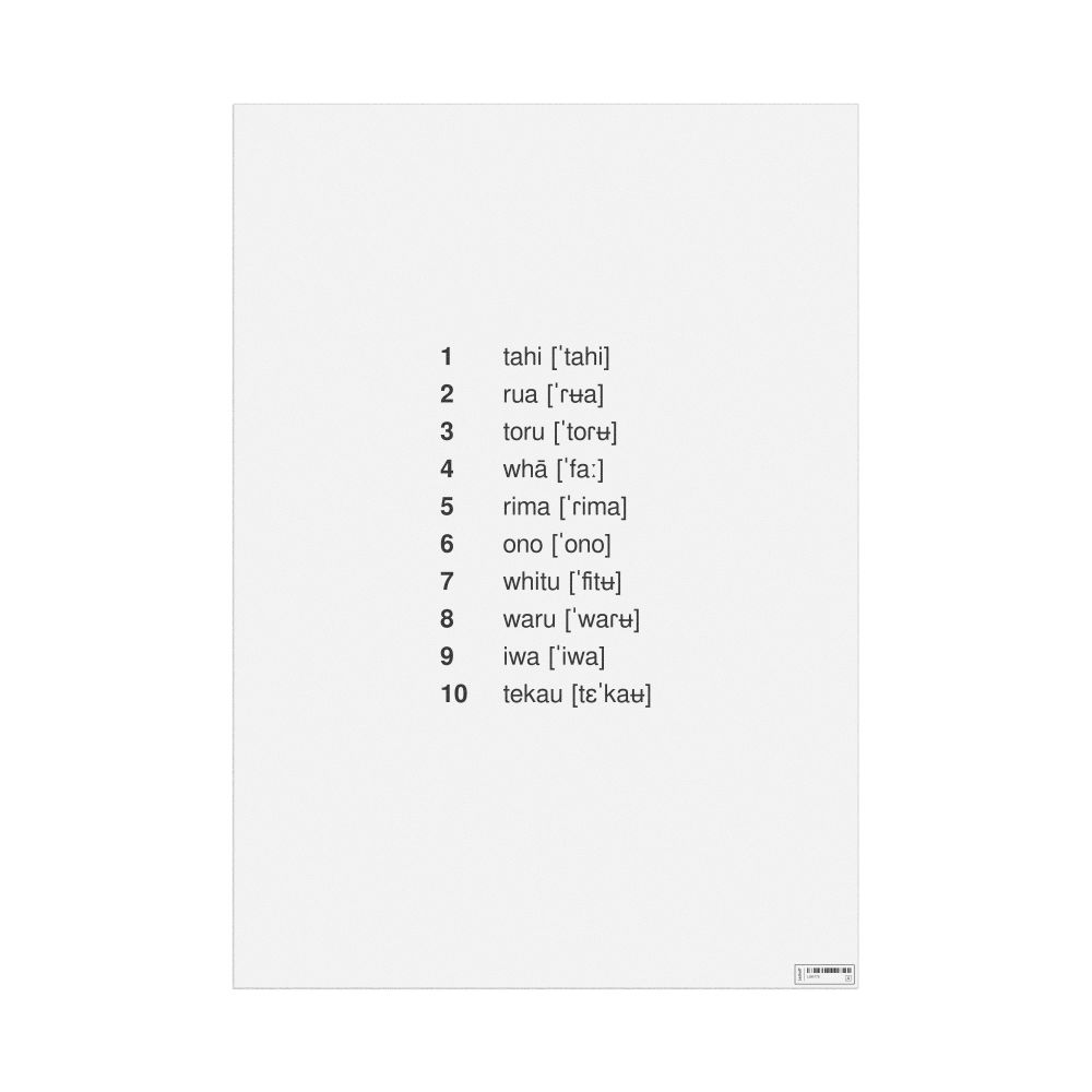 Leskoff Numbers 1–10 Poster, Māori-Labeled with IPA, image 1 of 1