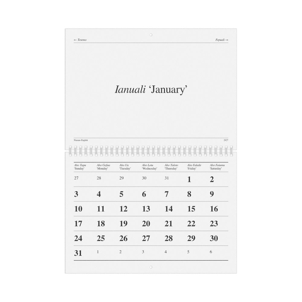 Leskoff 2027 Niuean-Language Calendar, Sunday-Start Layout, image 1 of 1