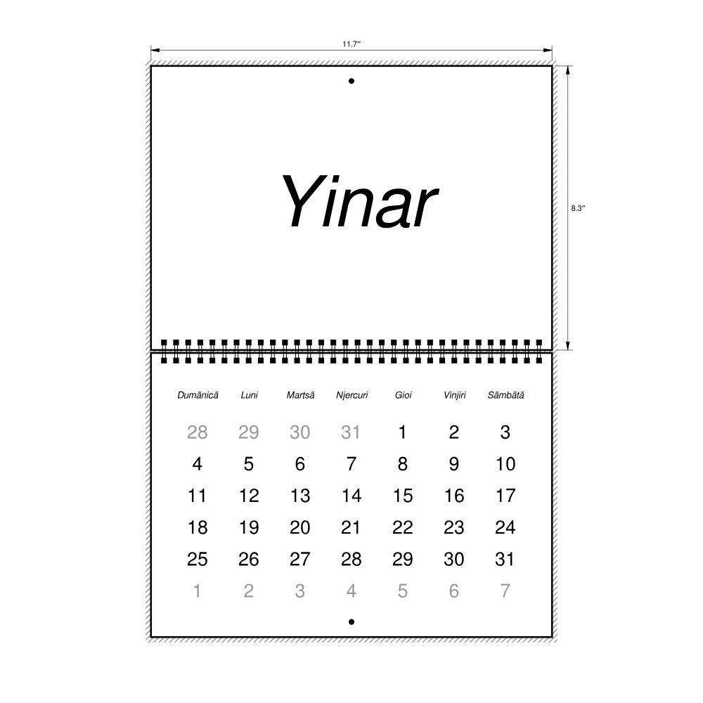 Leskoff 2026 Wall Calendar, Aromanian-Labeled, Sunday-Start Layout, Wire-Bound, 11.7 x 8.3 in (29.7 x 21.0 cm), image 2 of 2