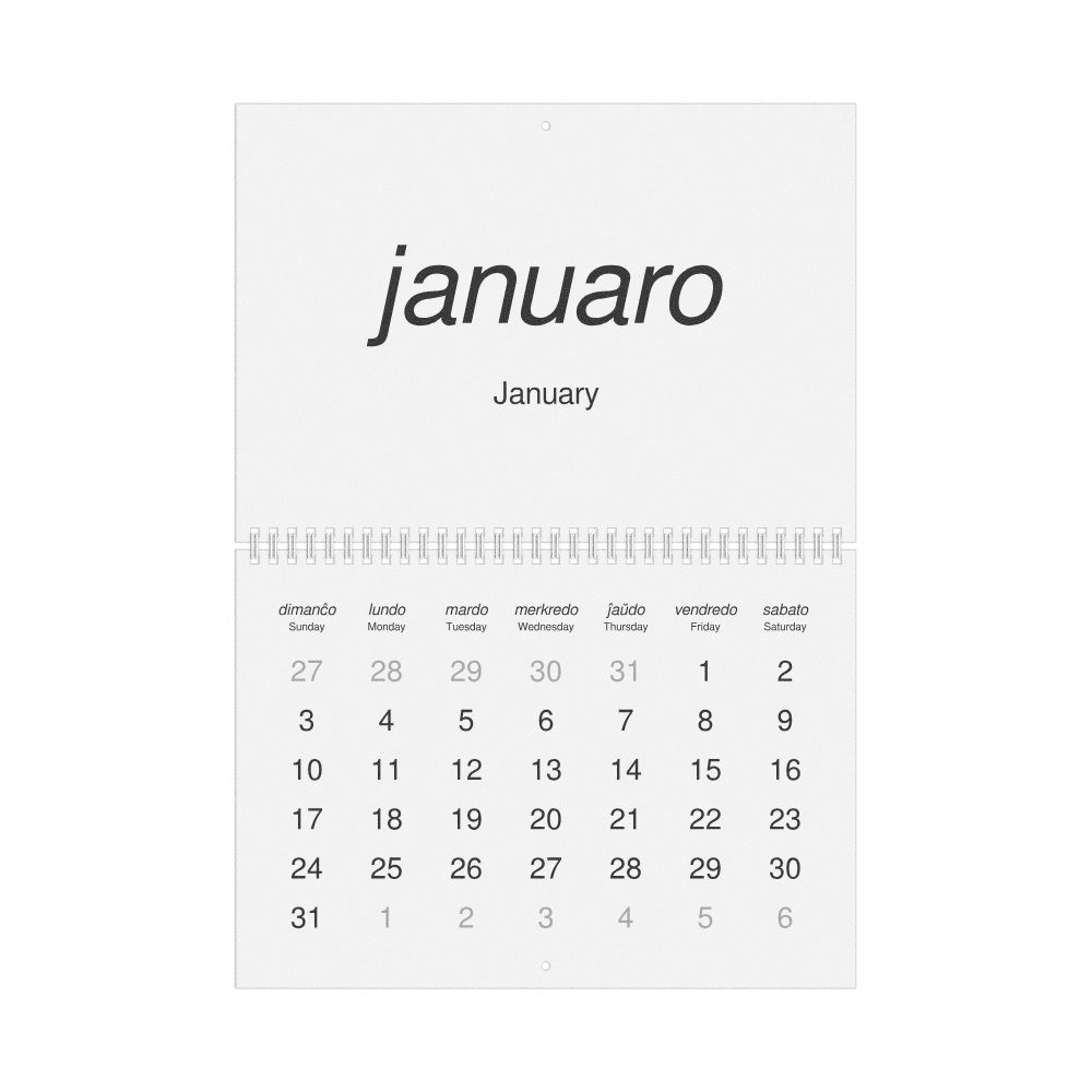 Leskoff 2027 Wall Calendar, Esperanto/English-Labeled, Sunday-Start Layout, Wire-Bound, 11.7 x 8.3 in (29.7 x 21.0 cm), image 1 of 1