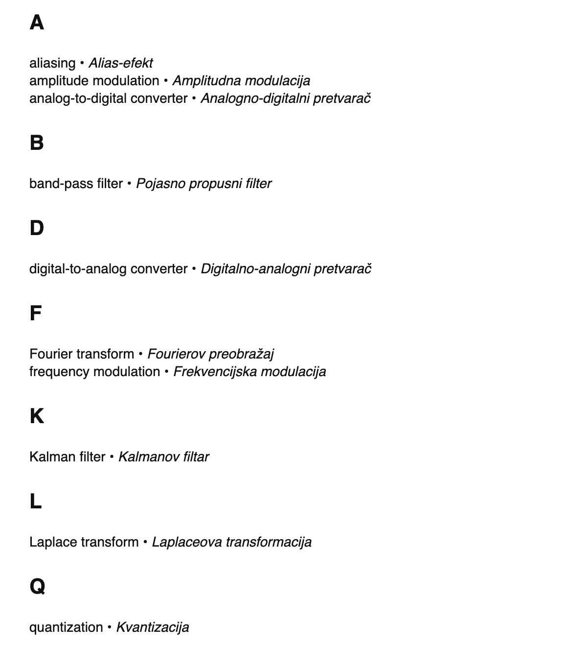 Digital signal processing terms in Croatian