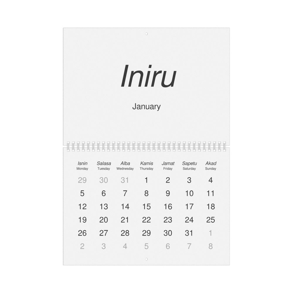 Leskoff 2026 Wall Calendar, Maguindanao/English-Labeled, Monday-Start Layout, Wire-Bound, 11.7 x 8.3 in (29.7 x 21.0 cm), image 1 of 1
