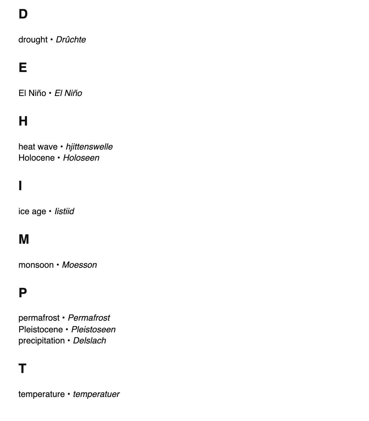 Climatology terms in West Frisian