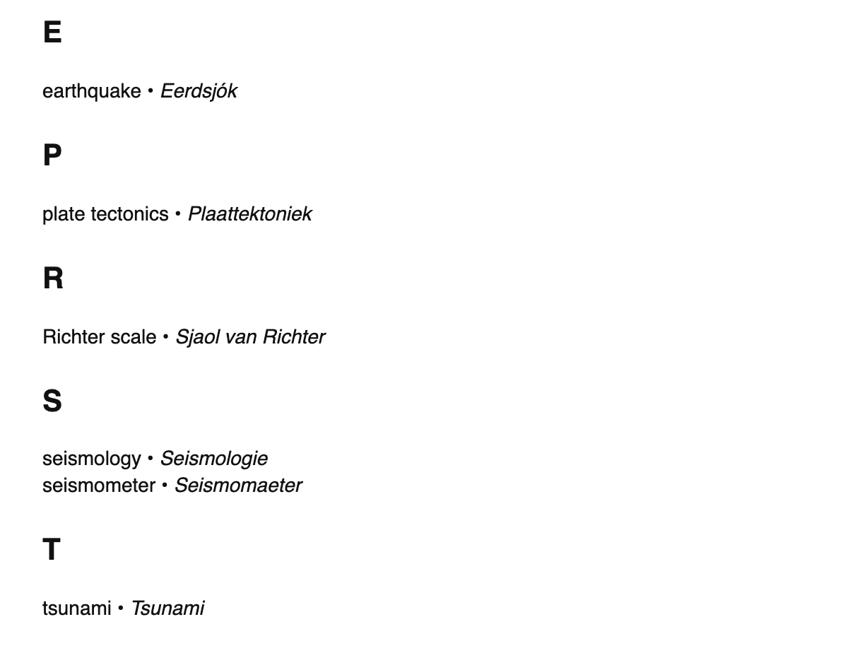 Seismology terms in Limburgish