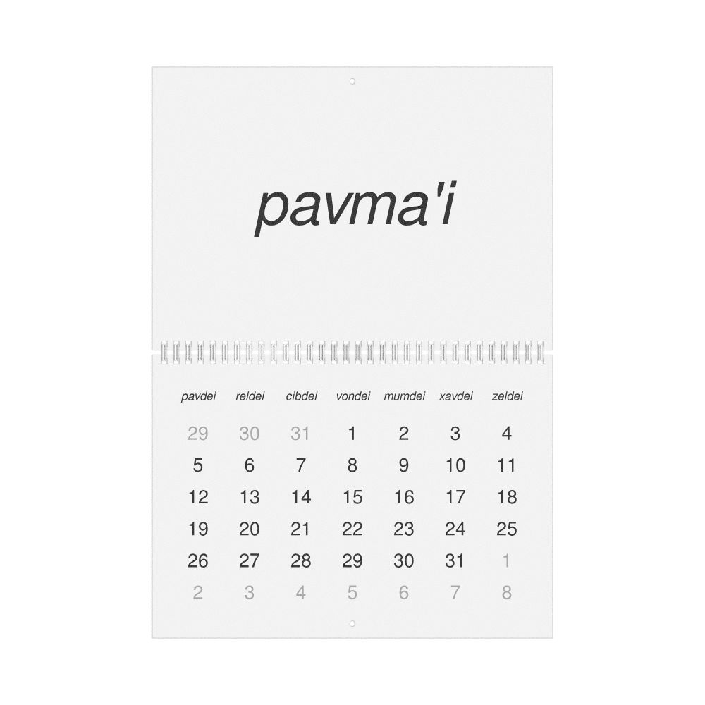 Leskoff 2026 Wall Calendar, Lojban-Labeled, Monday-Start Layout, Wire-Bound, 11.7 x 8.3 in (29.7 x 21.0 cm), image 1 of 1
