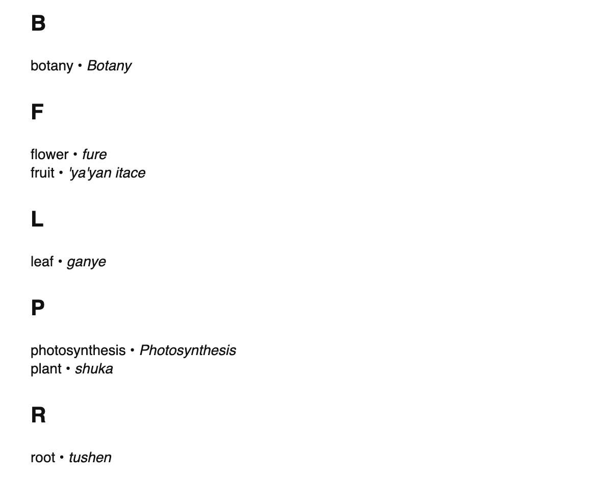 Botany terms in Hausa