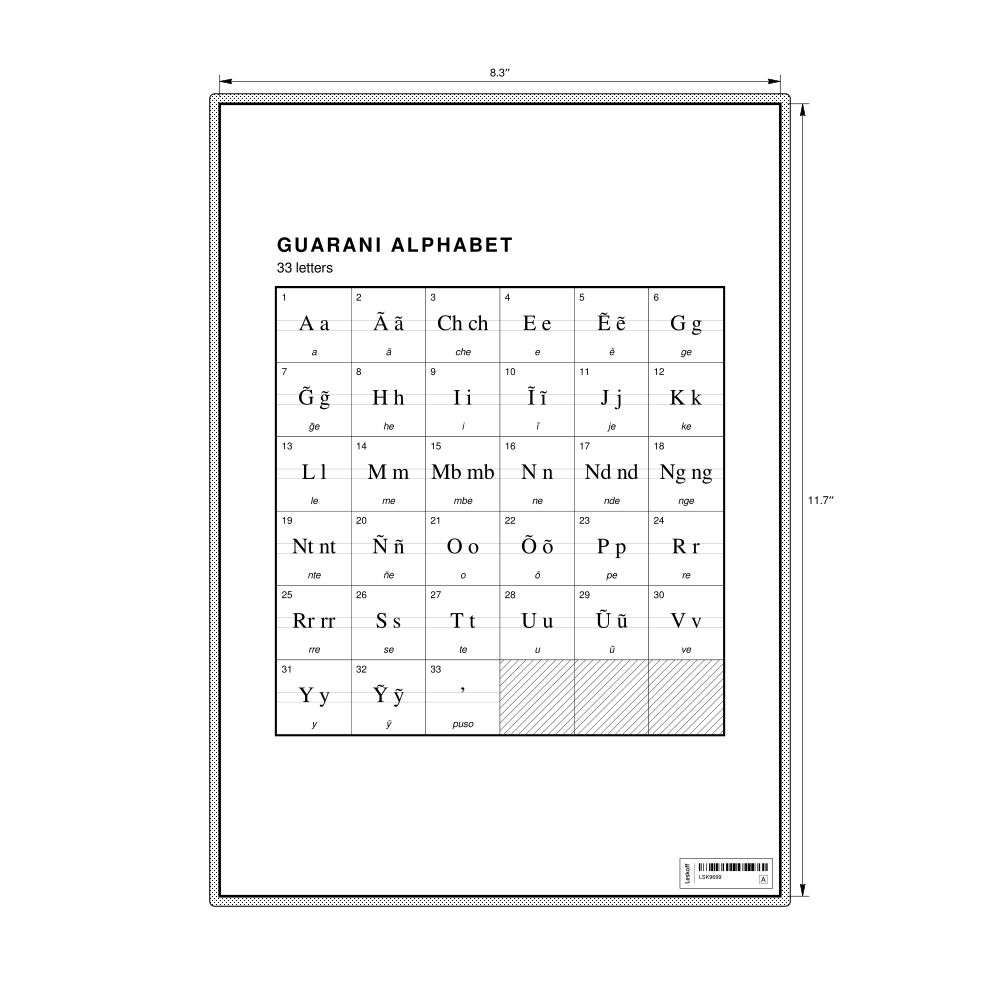Leskoff Guarani Alphabet Chart, 8.3 x 11.7 in (21.0 x 29.7 cm, Desk Chart, Laminated), image 1 of 2
