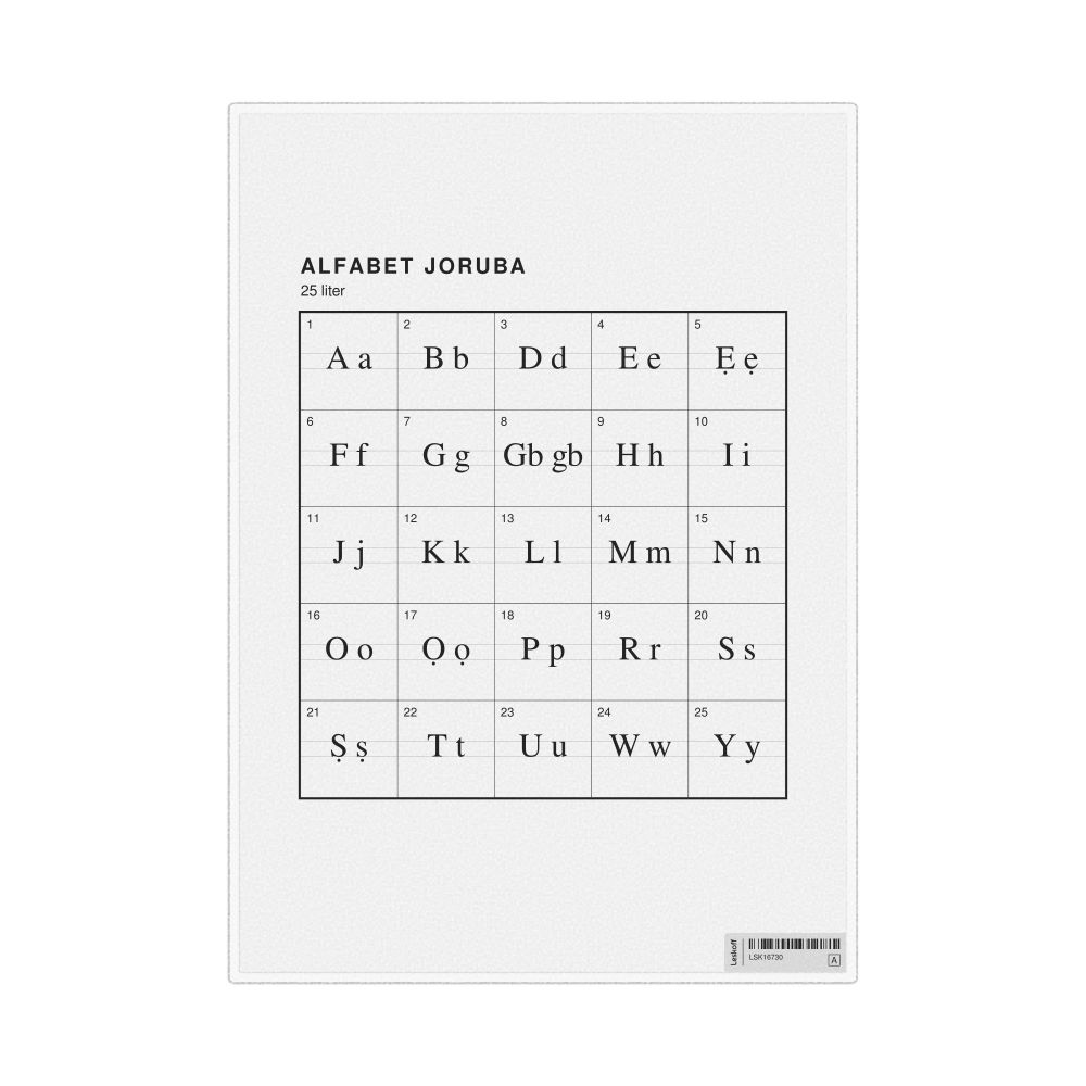 Leskoff Yoruba Alphabet Chart, 8.3 x 11.7 in (21.0 x 29.7 cm, Desk Chart, Laminated), Polish-Labeled, image 1 of 2