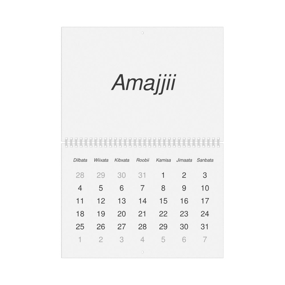 Leskoff 2026 Wall Calendar, Oromo-Labeled, Sunday-Start Layout, Wire-Bound, 11.7 x 8.3 in (29.7 x 21.0 cm), image 1 of 1