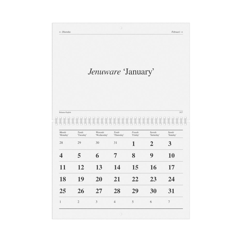 Leskoff 2027 Bislama-Language Calendar, Monday-Start Layout, image 1 of 1