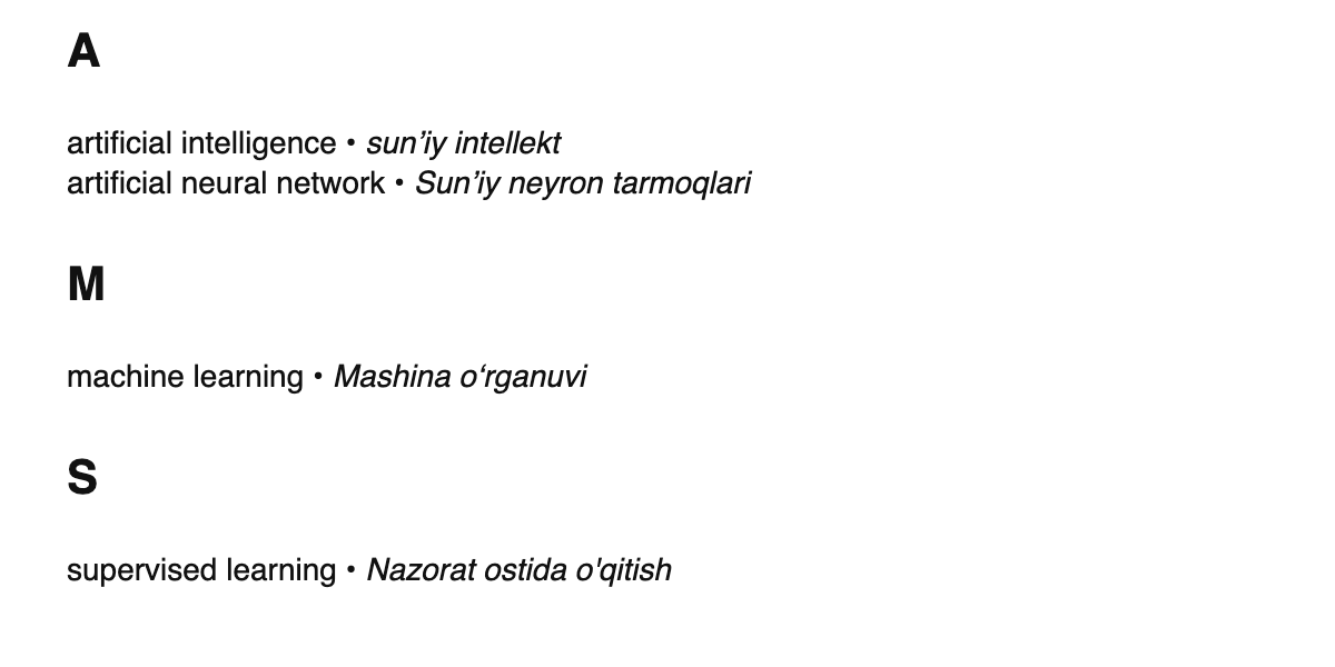 AI/ML terms in Uzbek