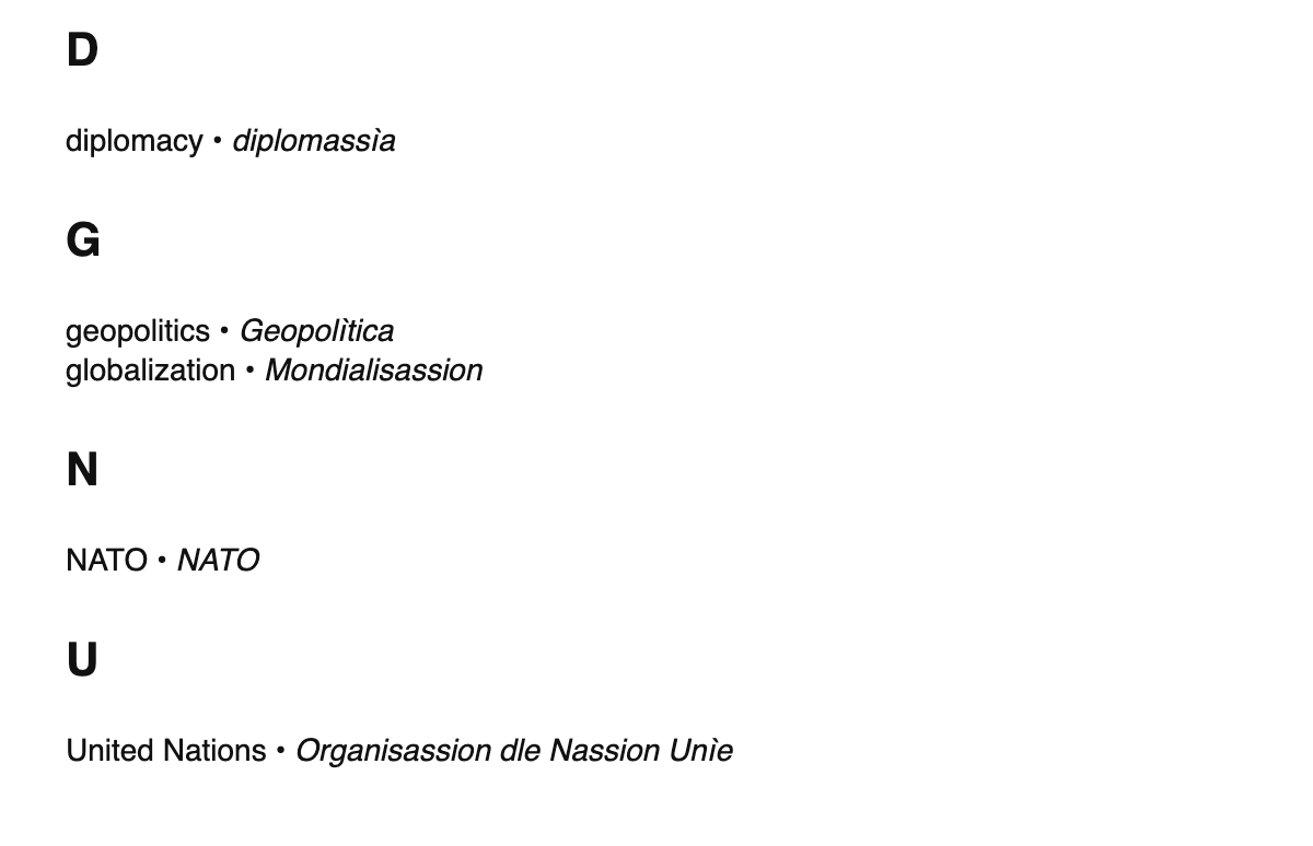 International relations terms in Piedmontese