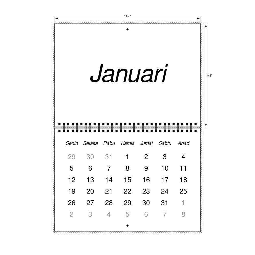 Leskoff 2026 Wall Calendar, Indonesian-Labeled, Monday-Start Layout, Wire-Bound, 11.7 x 8.3 in (29.7 x 21.0 cm), image 2 of 2