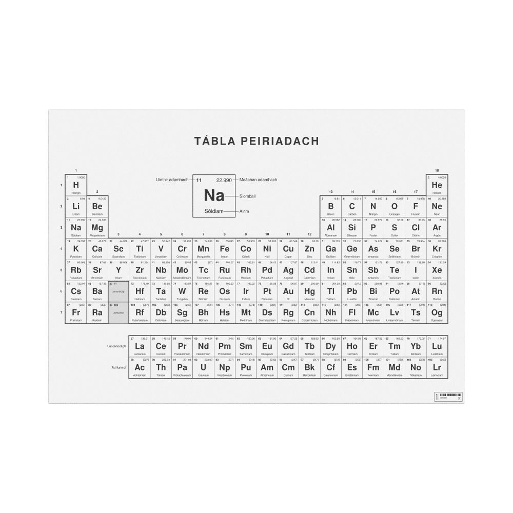 Leskoff Periodic Table Chart, 33.1 x 23.4 in (84.1 x 59.4 cm, Poster / Wall Chart), 18-Column Layout, Irish-Labeled, image 1 of 2