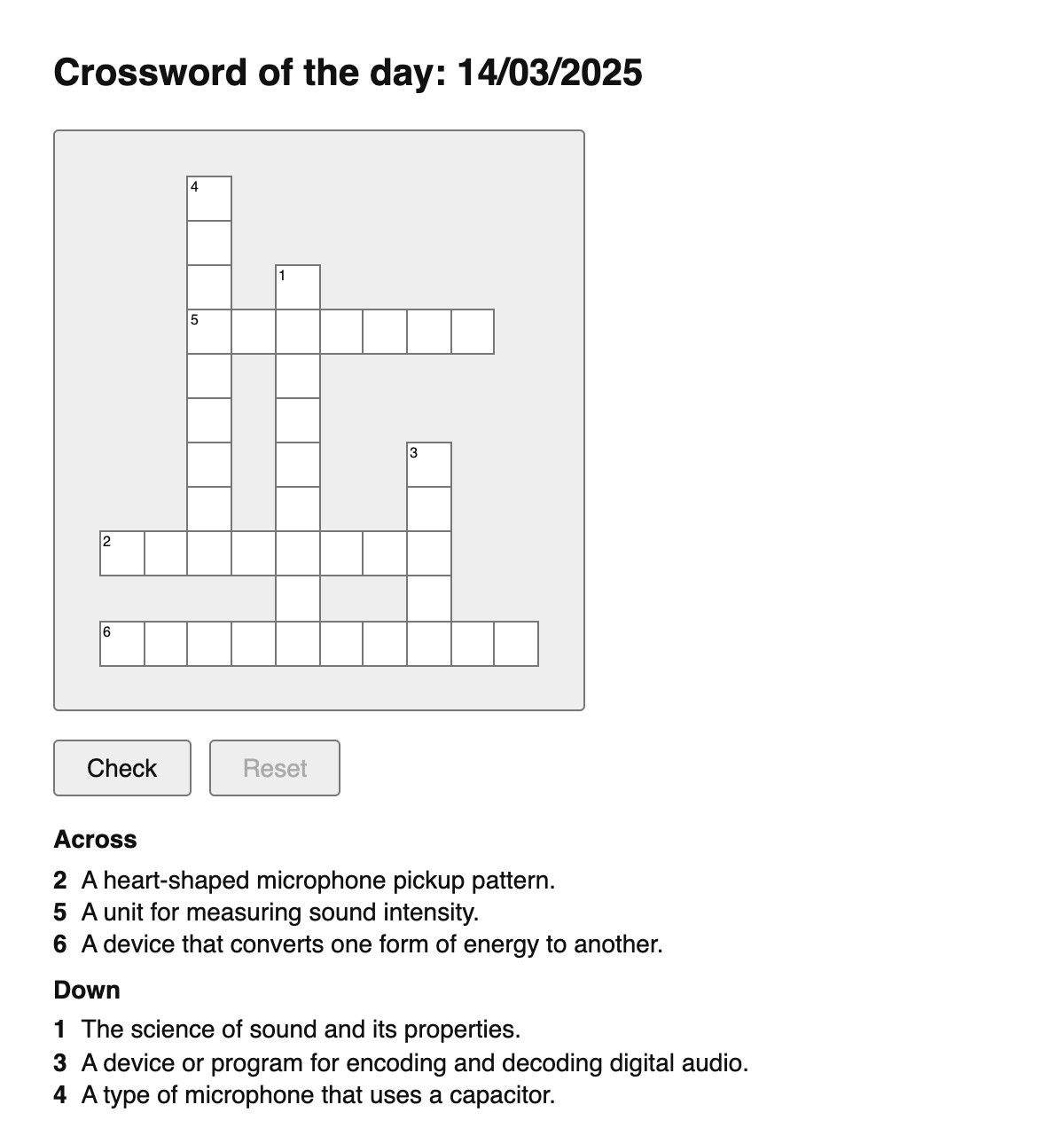 Audio Engineering Crossword