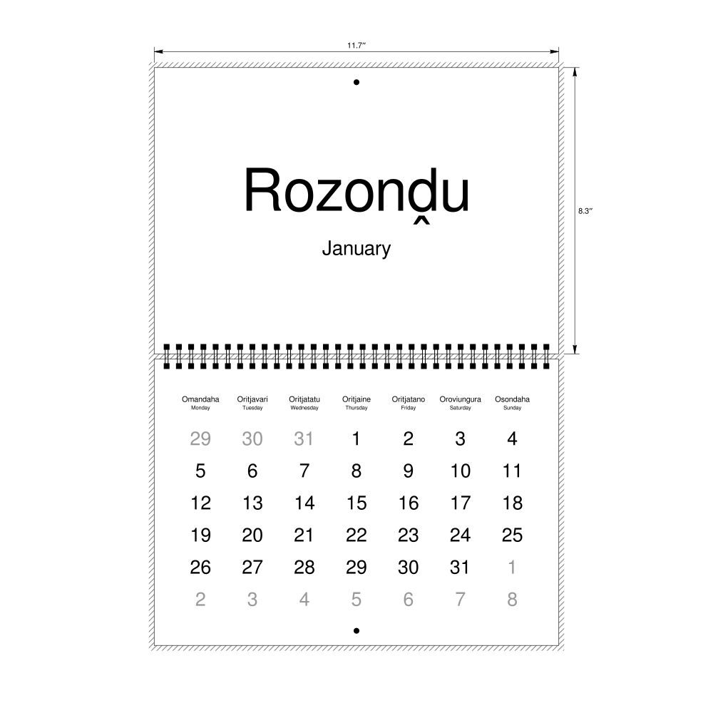 Leskoff 2026 Wall Calendar, Herero/English-Labeled, Monday-Start Layout, Wire-Bound, 11.7 x 8.3 in (29.7 x 21.0 cm), image 2 of 2