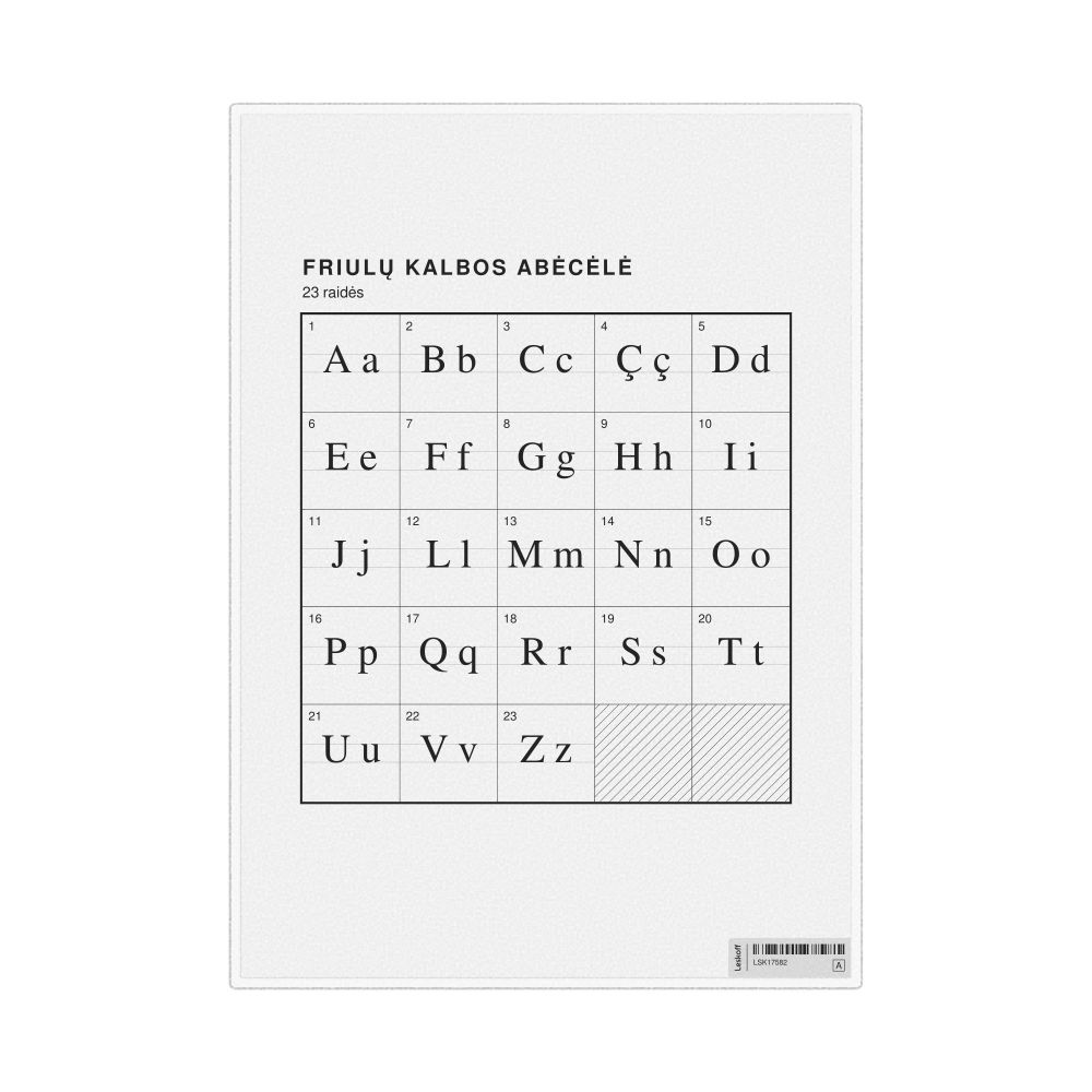 Leskoff Friulian Alphabet Chart, 8.3 x 11.7 in (21.0 x 29.7 cm, Desk Chart, Laminated), Lithuanian-Labeled, image 1 of 2