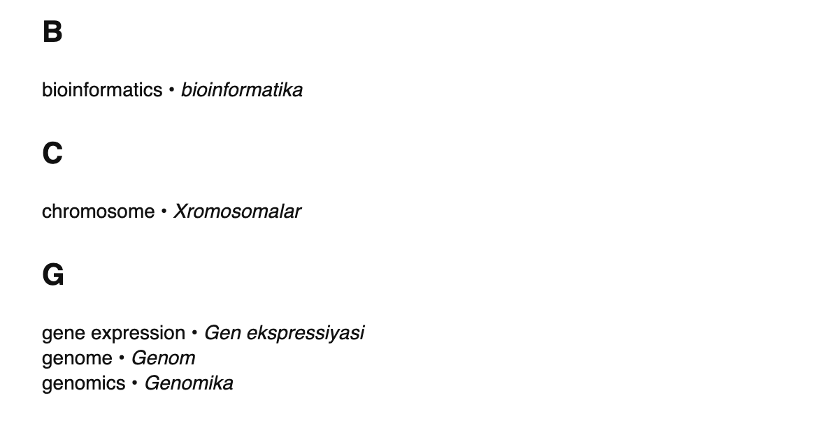 Genomics terms in Uzbek