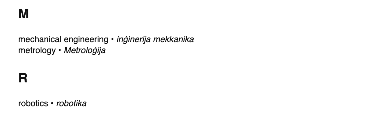 Mechanical engineering terms in Maltese