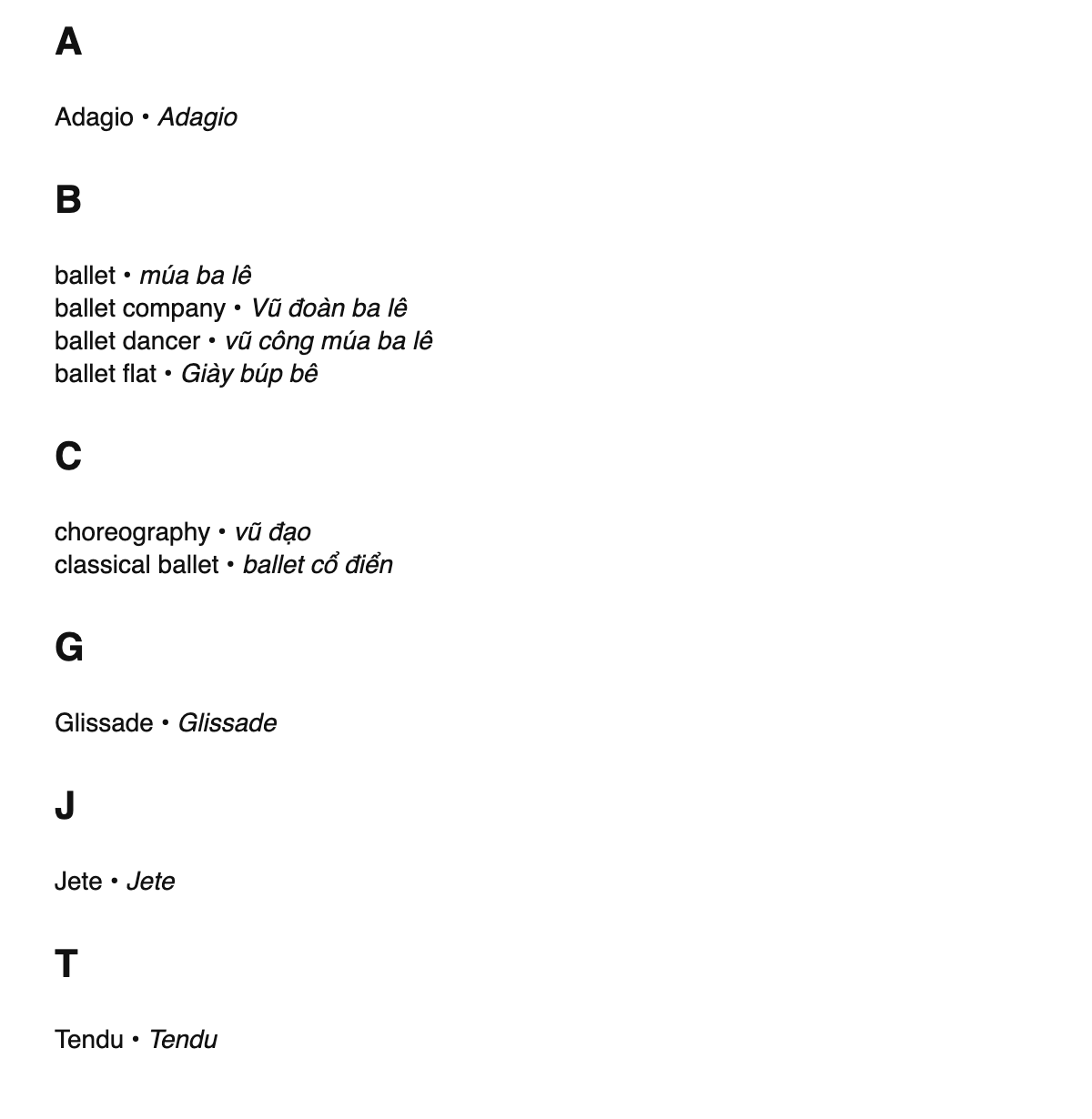 Ballet terms in Vietnamese