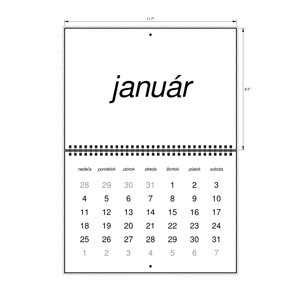 Leskoff 2026 Wall Calendar, Slovak-Labeled, Sunday-Start Layout, Wire-Bound, 11.7 x 8.3 in (29.7 x 21.0 cm), image 2 of 2