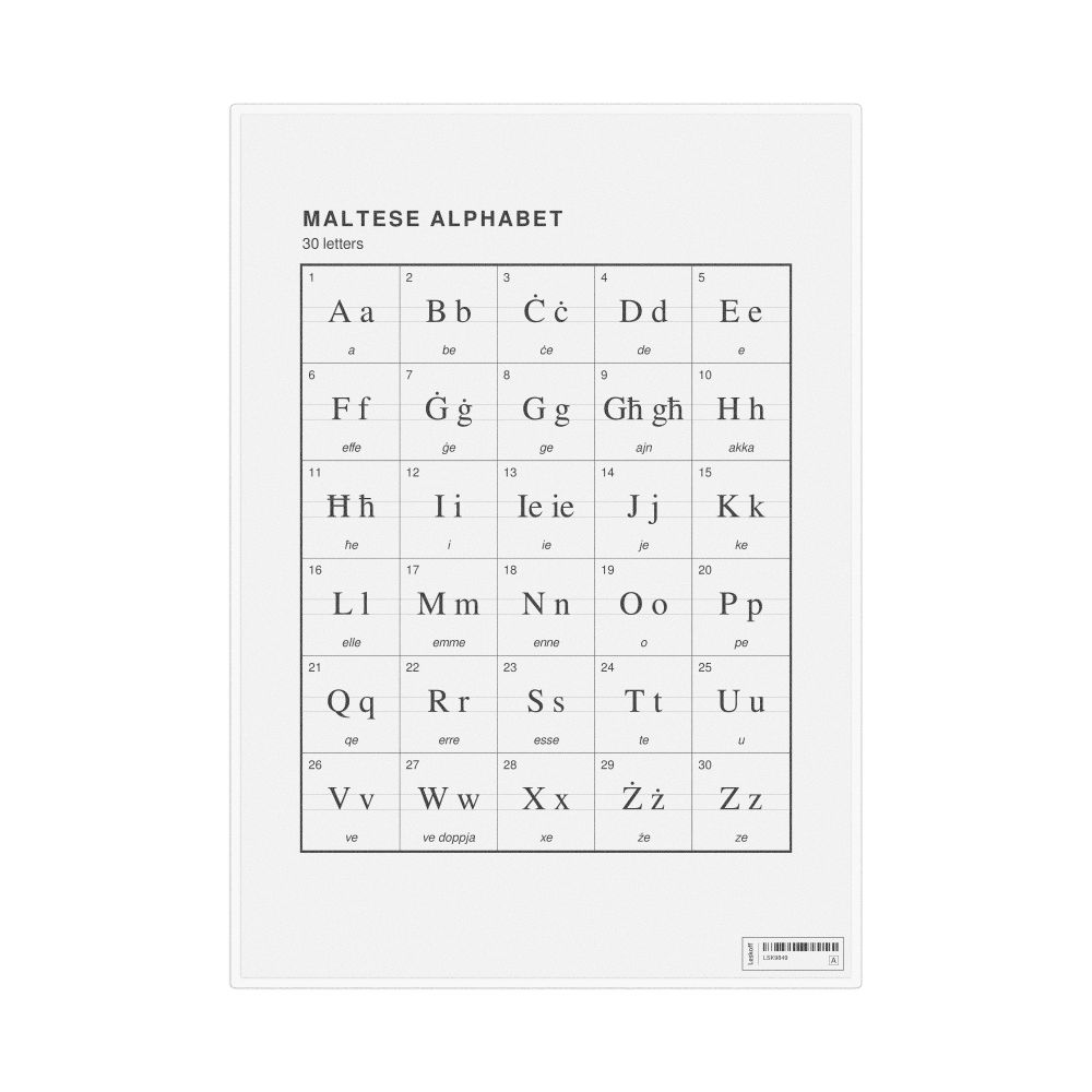 Leskoff Maltese Alphabet Chart, 8.3 x 11.7 in (21.0 x 29.7 cm, Desk Chart, Laminated), image 1 of 2
