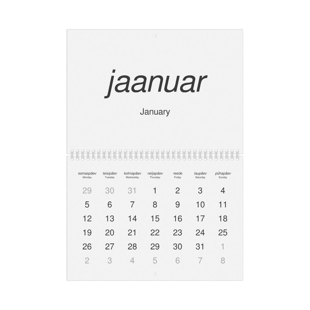 Leskoff 2026 Wall Calendar, Estonian/English-Labeled, Monday-Start Layout, Wire-Bound, 11.7 x 8.3 in (29.7 x 21.0 cm), image 1 of 1