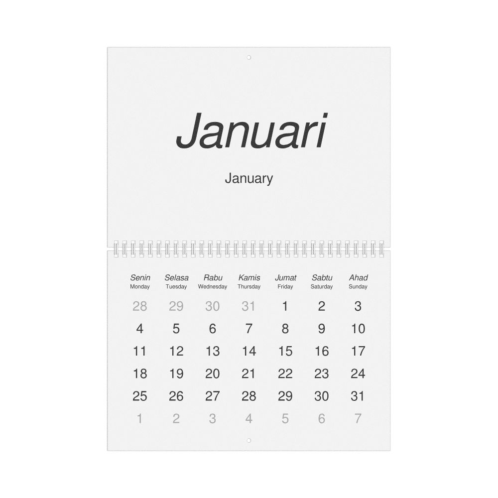 Leskoff 2027 Wall Calendar, Indonesian/English-Labeled, Monday-Start Layout, Wire-Bound, 11.7 x 8.3 in (29.7 x 21.0 cm), image 1 of 1