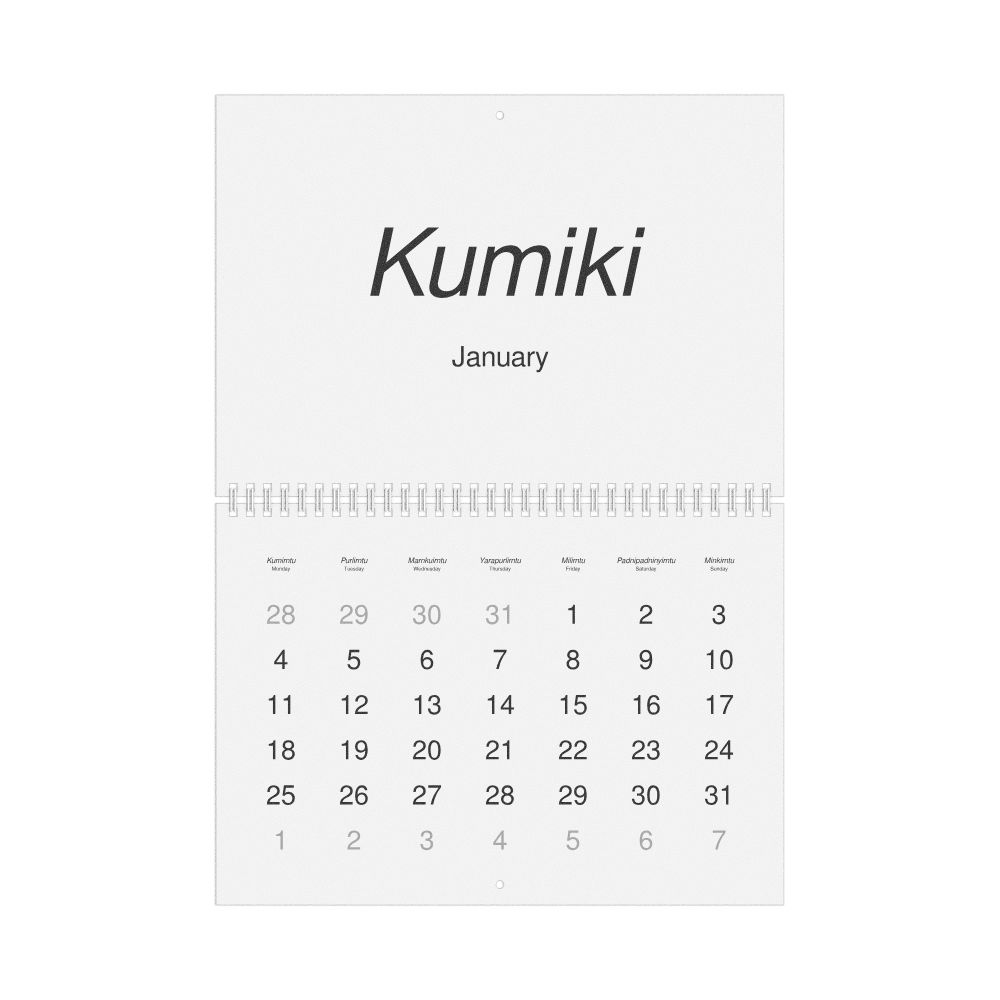 Leskoff 2027 Wall Calendar, Kaurna/English-Labeled, Monday-Start Layout, Wire-Bound, 11.7 x 8.3 in (29.7 x 21.0 cm), image 1 of 1