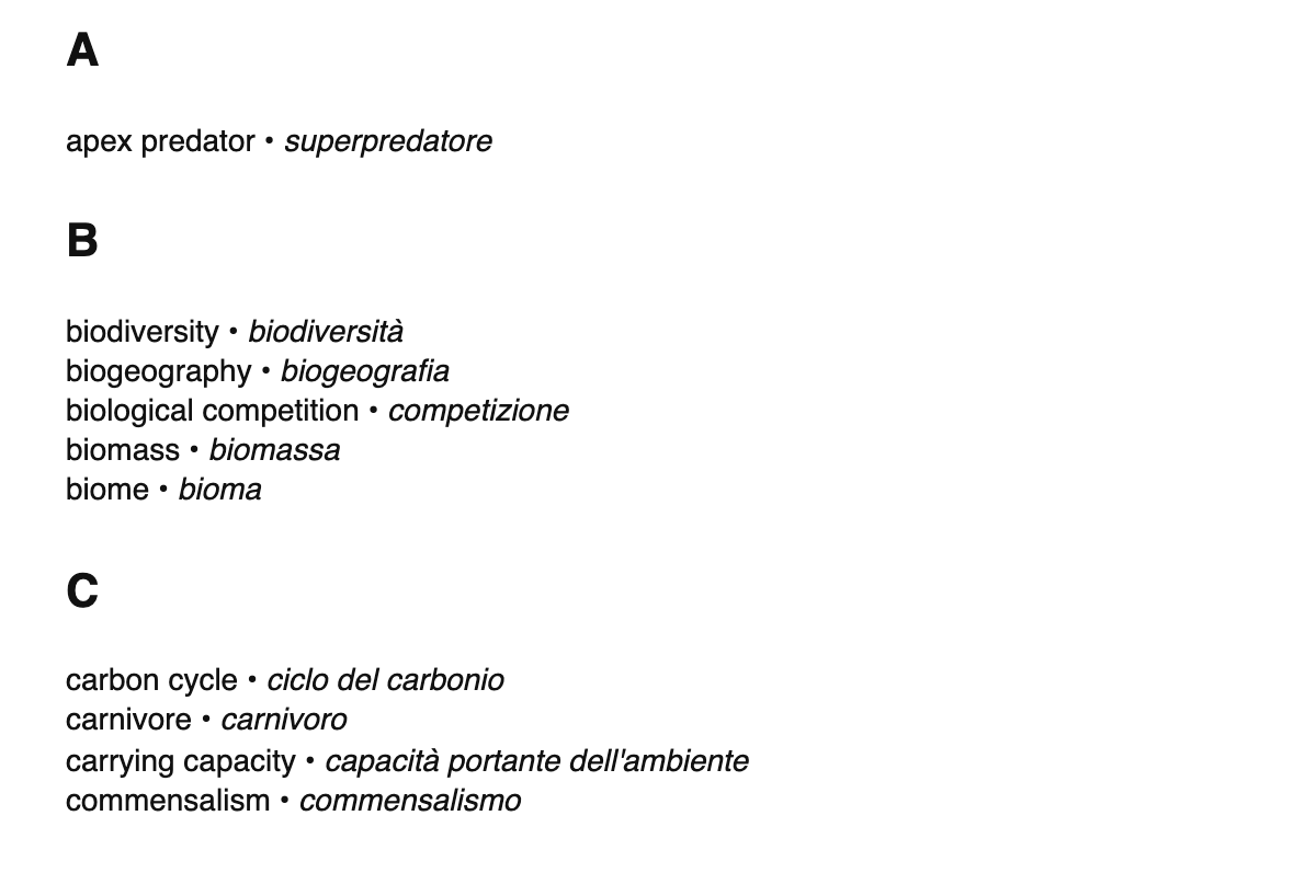 Ecology terms in Italian