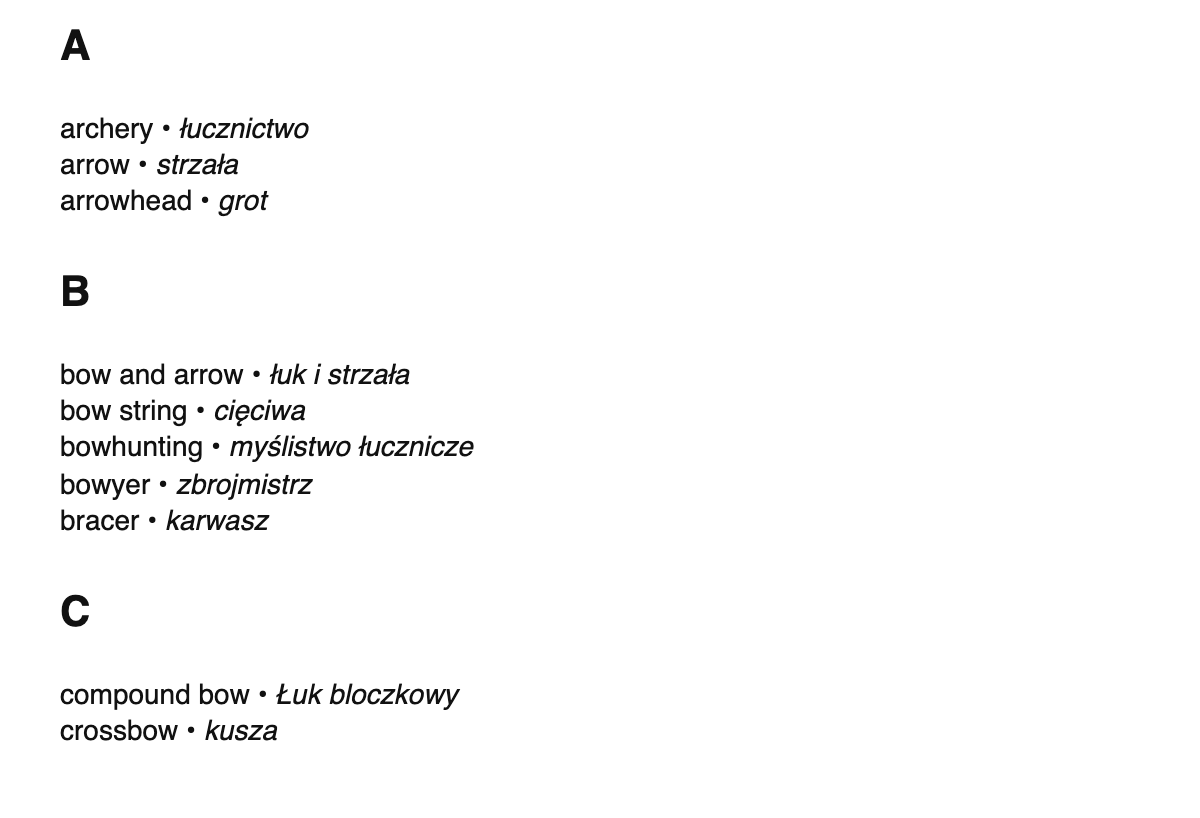 Archery terms in Polish