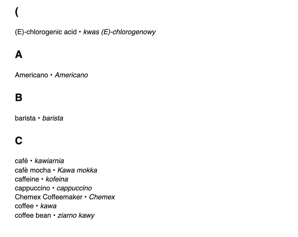 Coffee terms in Polish