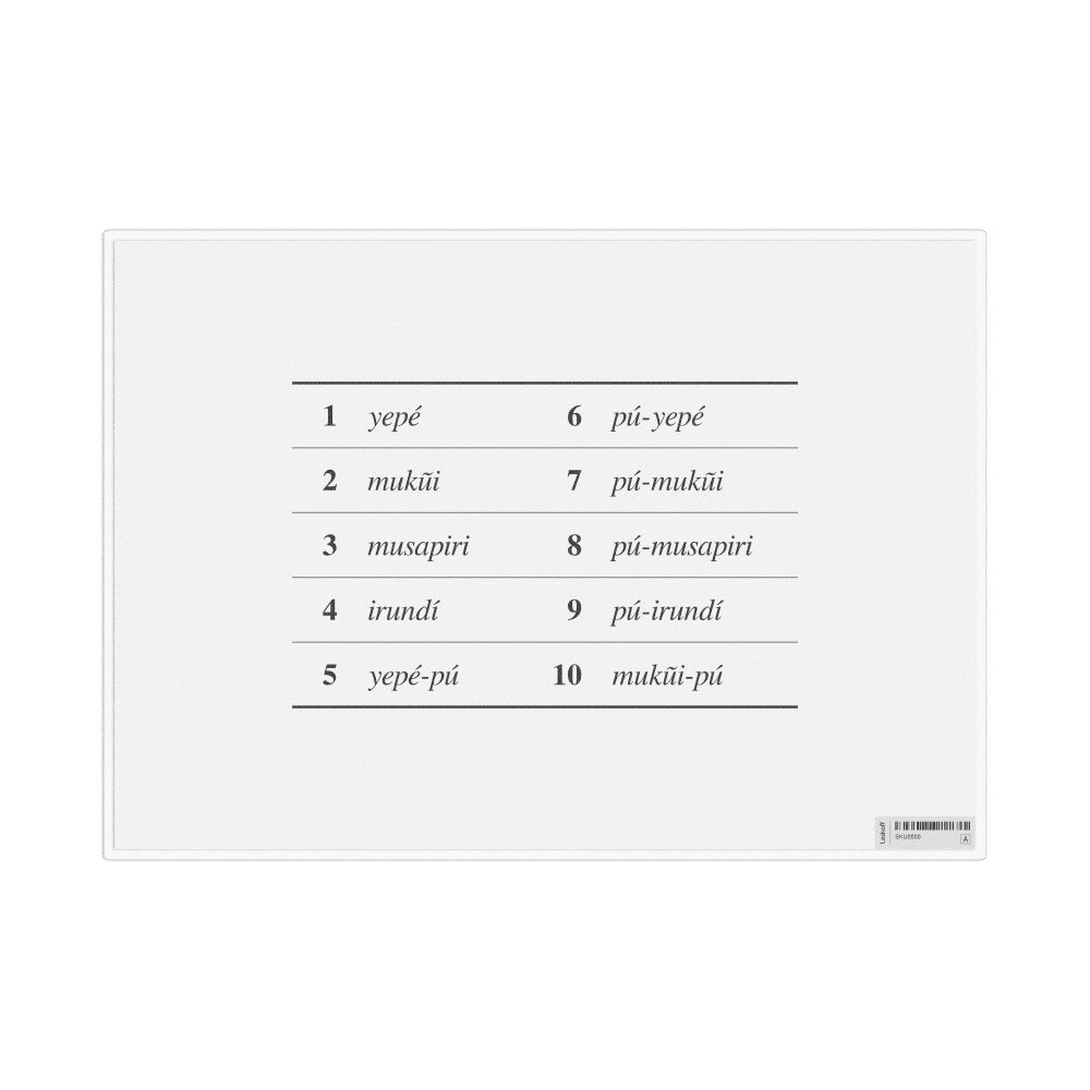 Leskoff Numbers 1–10 in Nheengatu, Desk Chart, 11.7 x 8.3 in (29.7 x 21.0 cm), image 1 of 1