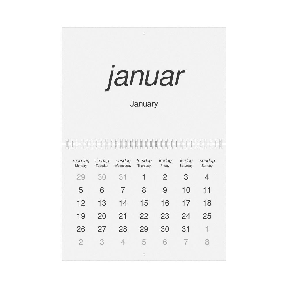 Leskoff 2026 Wall Calendar, Danish/English-Labeled, Monday-Start Layout, Wire-Bound, 11.7 x 8.3 in (29.7 x 21.0 cm), image 1 of 1
