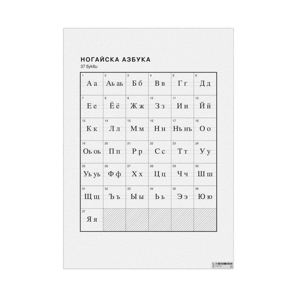 Leskoff Nogai Alphabet Chart, 23.4 x 33.1 in (59.4 x 84.1 cm, Poster / Wall Chart), Bulgarian-Labeled, image 1 of 2