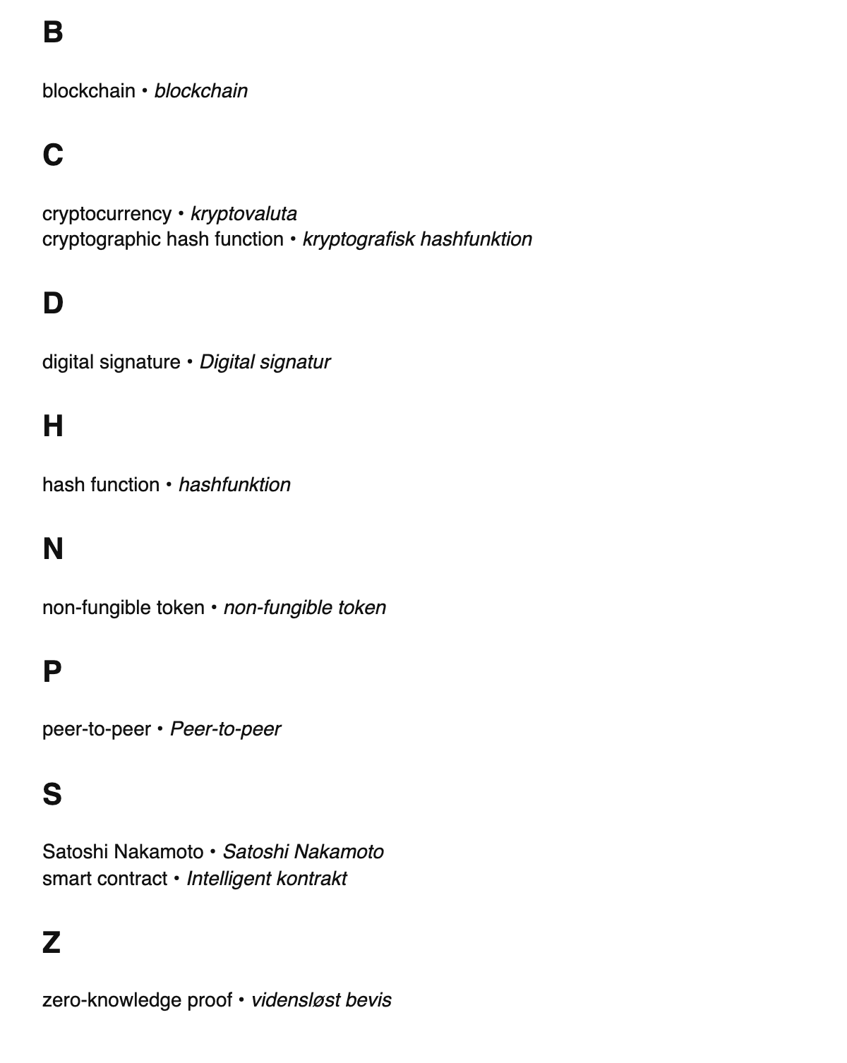 Blockchain terms in Danish
