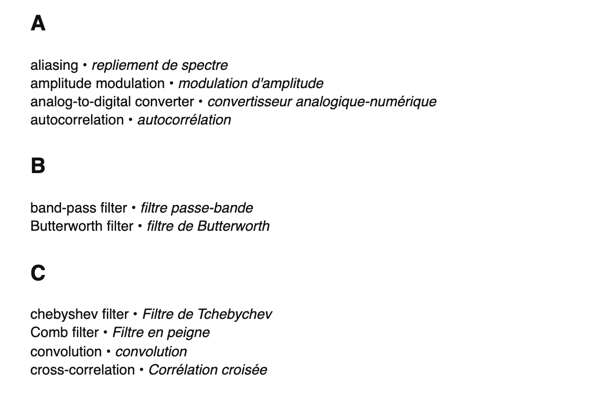 Digital signal processing terms in French