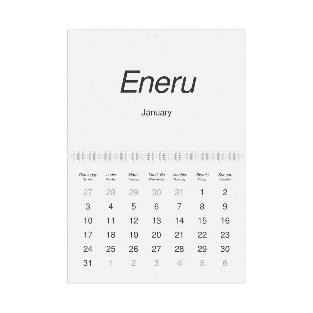 Leskoff 2027 Wall Calendar, Kapampangan/English-Labeled, Sunday-Start Layout, Wire-Bound, 11.7 x 8.3 in (29.7 x 21.0 cm), image 1 of 1