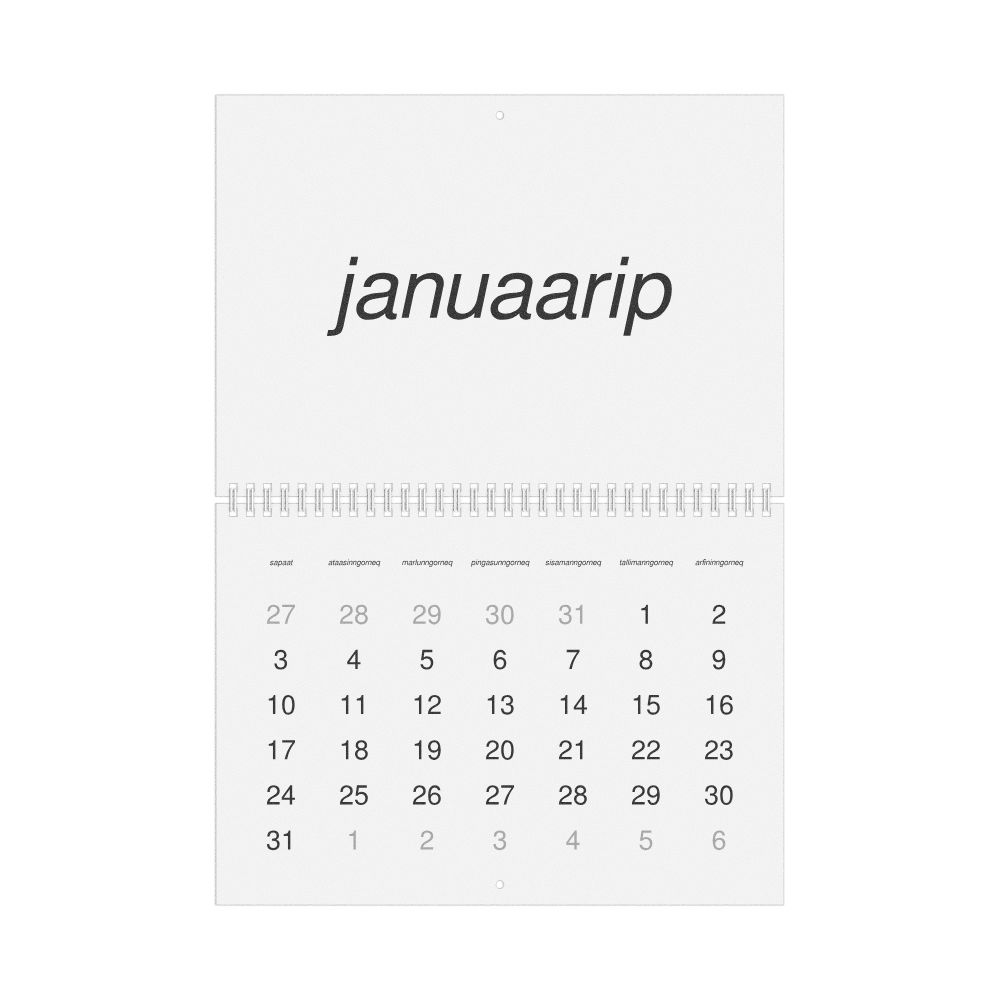 Leskoff 2027 Wall Calendar, Greenlandic-Labeled, Sunday-Start Layout, Wire-Bound, 11.7 x 8.3 in (29.7 x 21.0 cm), image 1 of 1