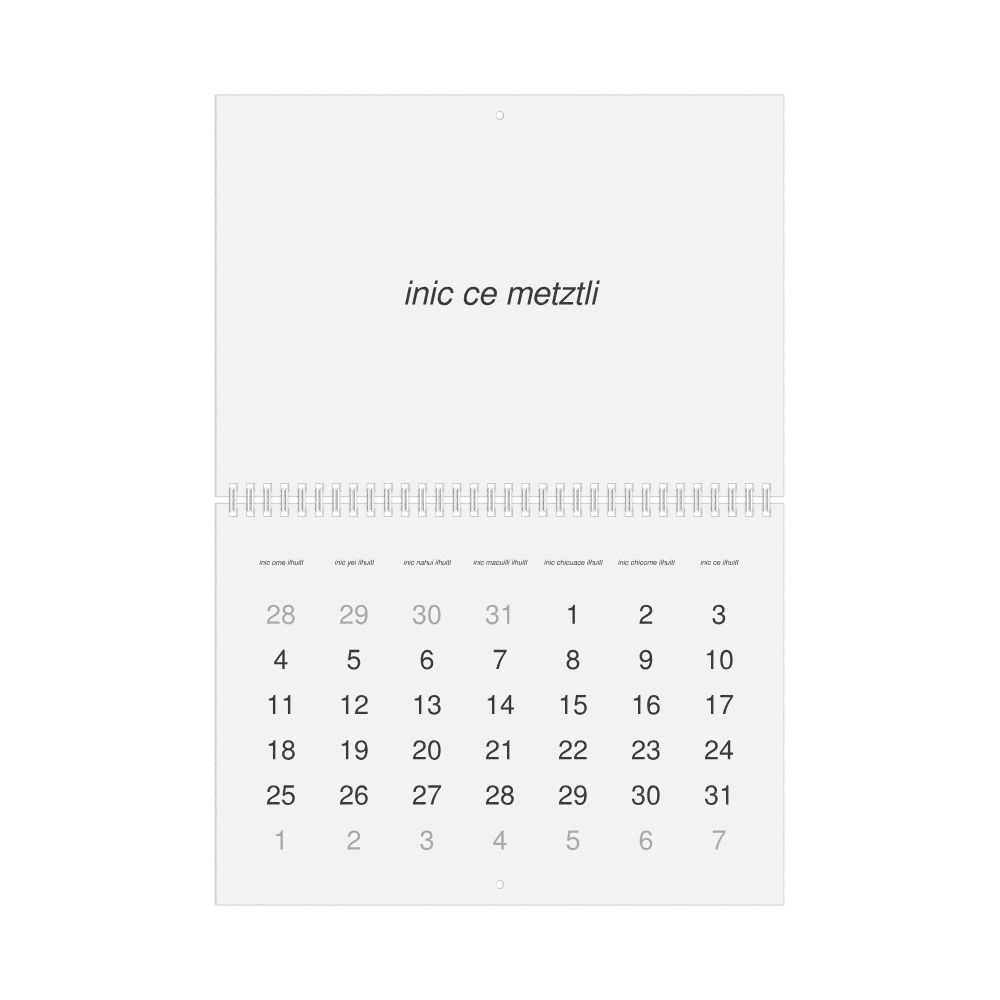Leskoff 2027 Wall Calendar, Nahuatl-Labeled, Monday-Start Layout, Wire-Bound, 11.7 x 8.3 in (29.7 x 21.0 cm), image 1 of 1