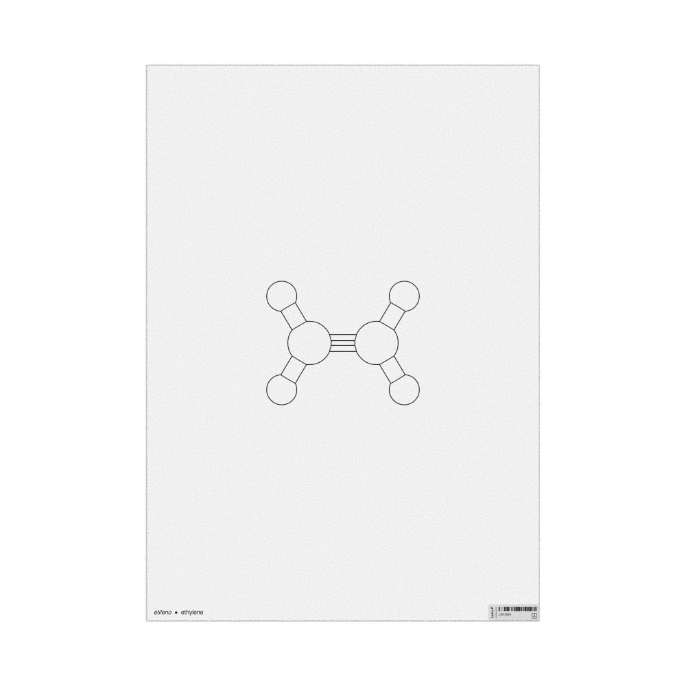 Leskoff Ethylene Molecule Poster, Ball-and-Stick Model, Stylized, Esperanto/English-Labeled, image 1 of 1