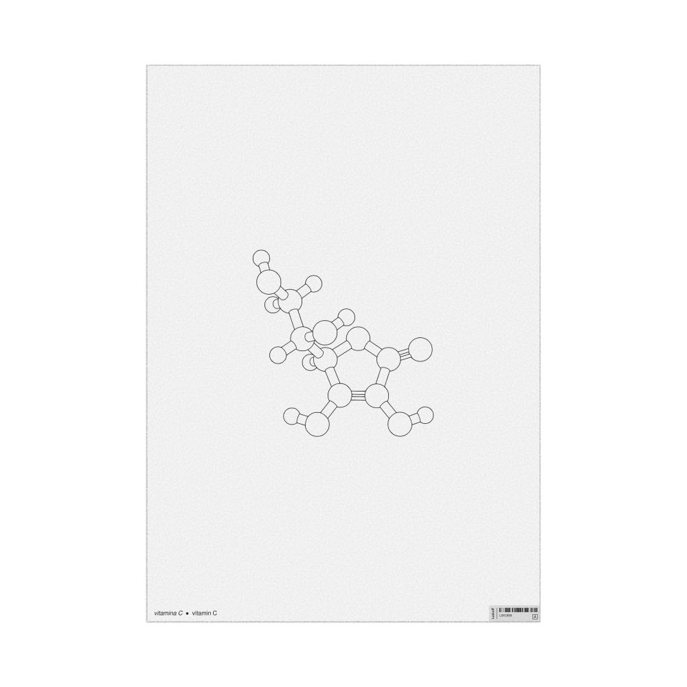 Leskoff Vitamin C Molecule Poster, Ball-and-Stick Model, Stylized, Spanish/English-Labeled, image 1 of 1