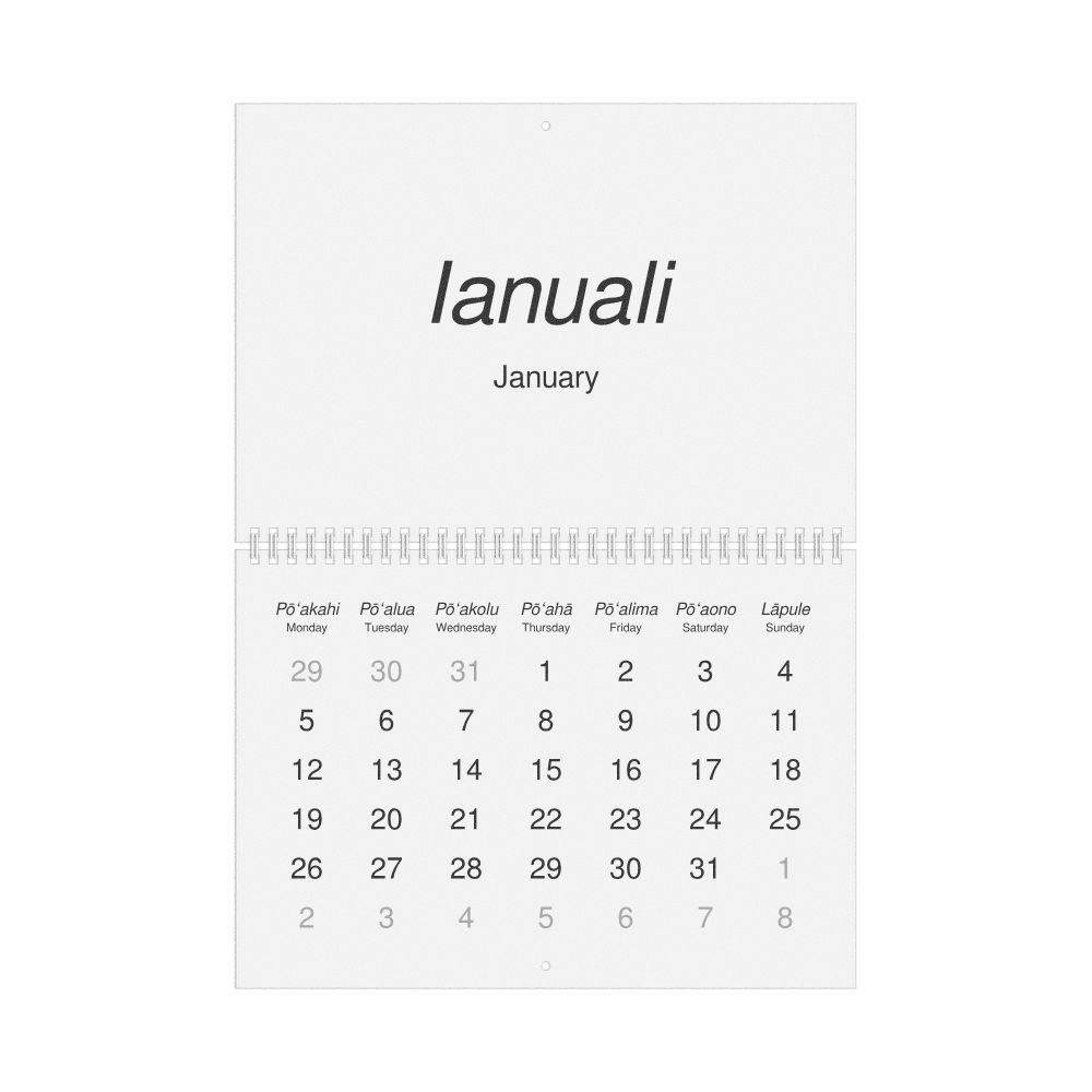Leskoff 2026 Wall Calendar, Hawaiian/English-Labeled, Monday-Start Layout, Wire-Bound, 11.7 x 8.3 in (29.7 x 21.0 cm), image 1 of 1