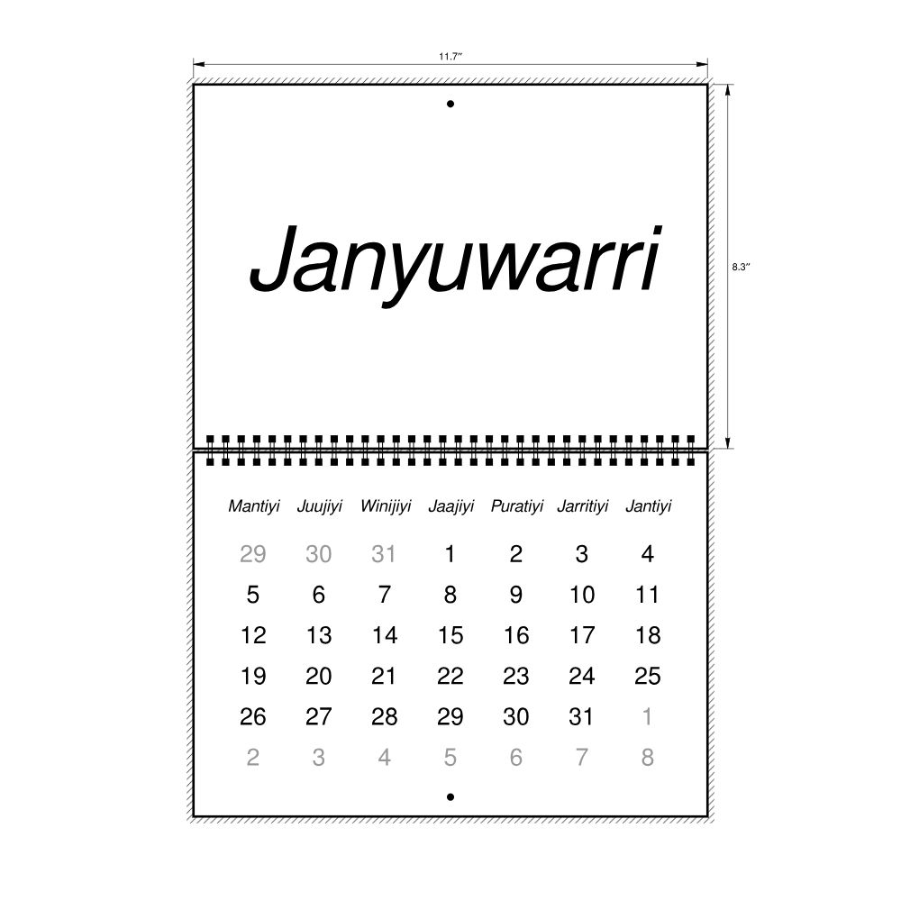 Leskoff 2026 Wall Calendar, Warlpiri-Labeled, Monday-Start Layout, Wire-Bound, 11.7 x 8.3 in (29.7 x 21.0 cm), image 2 of 2