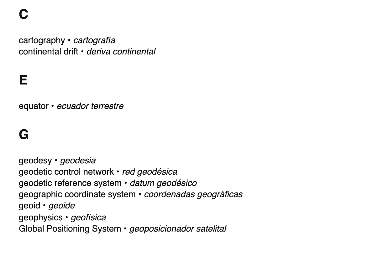 Geodesy terms in Spanish