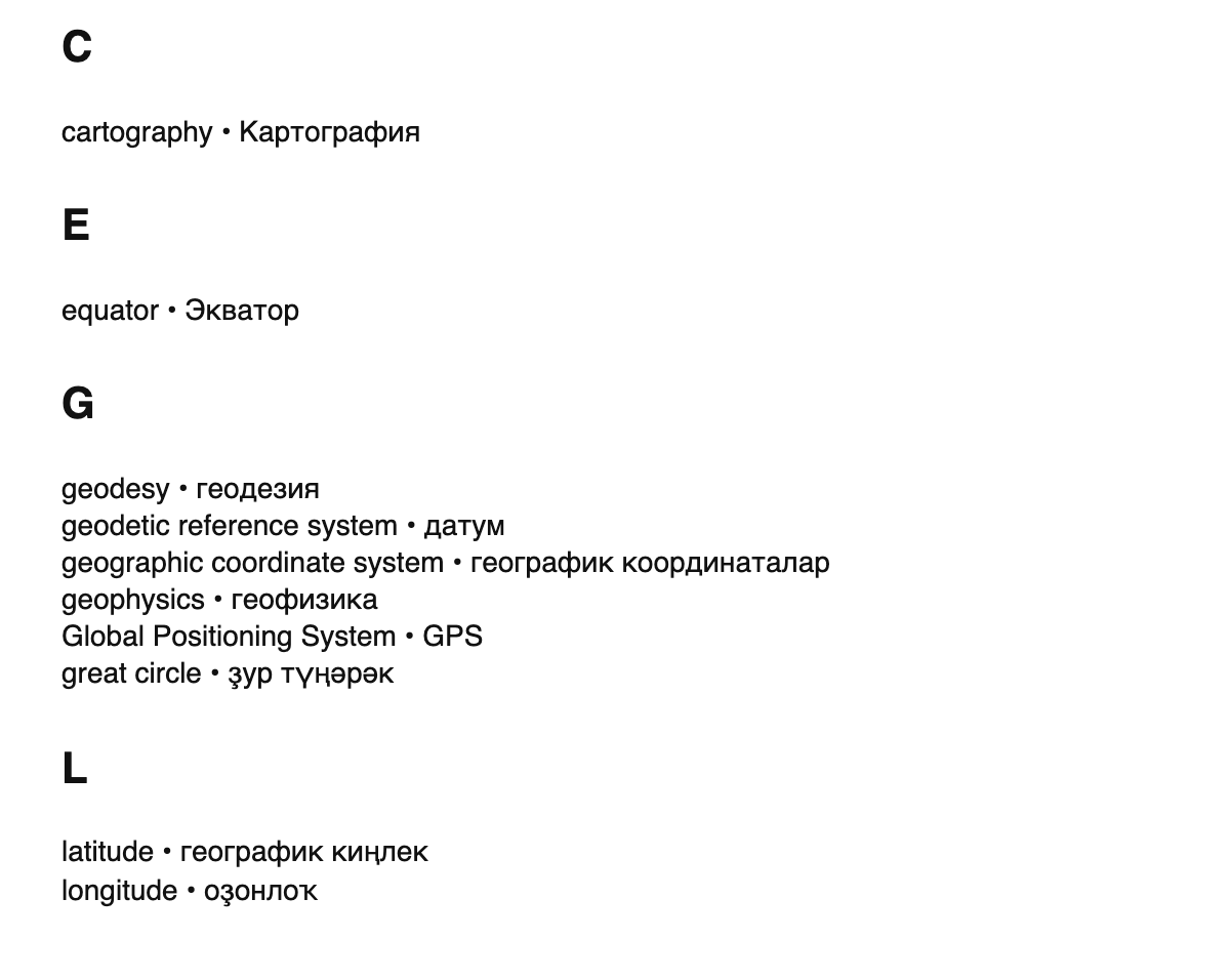 Geodesy terms in Bashkir