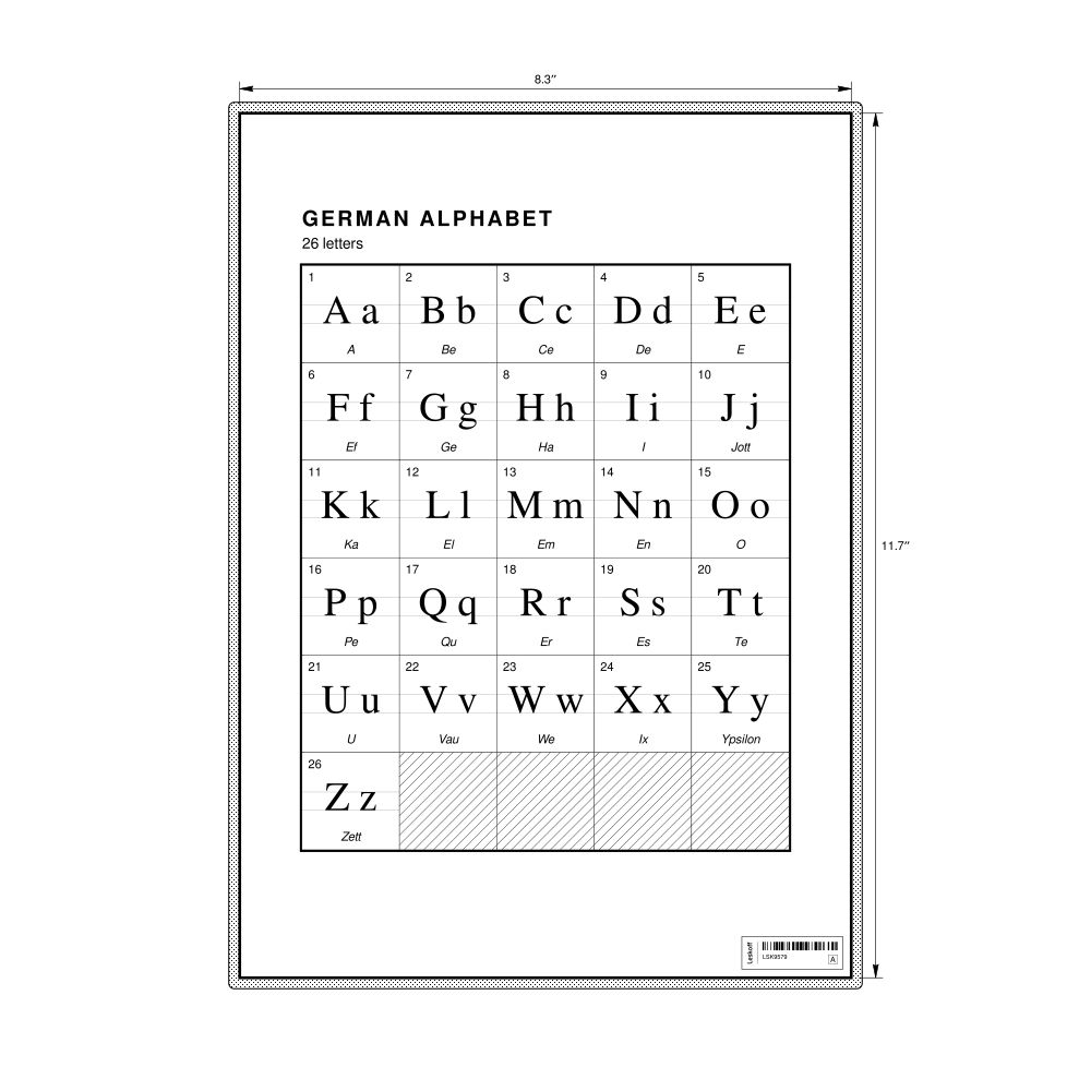 Leskoff German Alphabet Chart, 8.3 x 11.7 in (21.0 x 29.7 cm, Desk Chart, Laminated), image 1 of 2